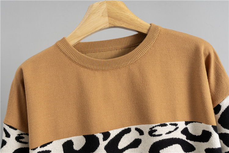 Long sleeve sweater leopard coat 2pcs set for women