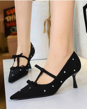 Bow pointed shoes rhinestone high-heeled shoes for women