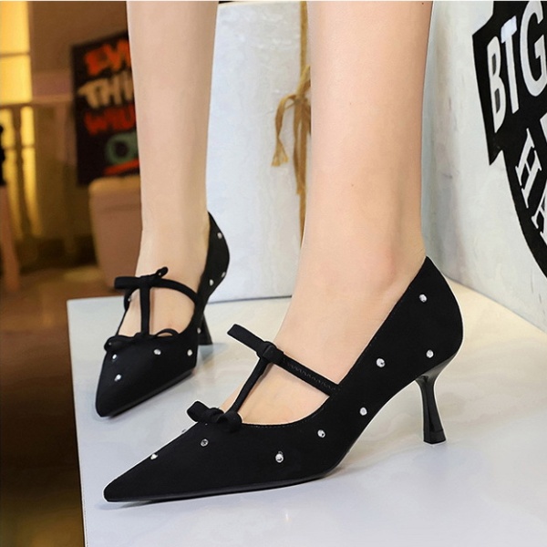 Bow pointed shoes rhinestone high-heeled shoes for women