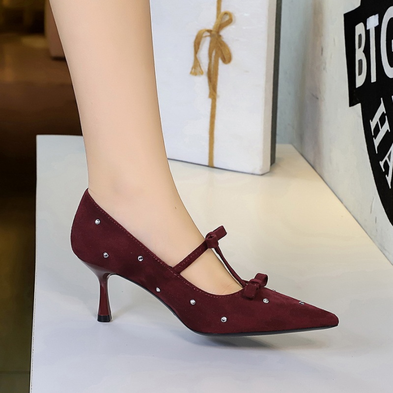 Bow pointed shoes rhinestone high-heeled shoes for women