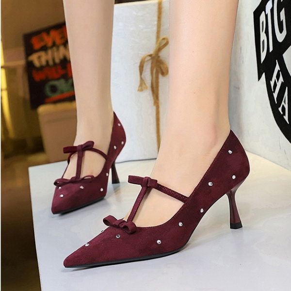 Bow pointed shoes rhinestone high-heeled shoes for women