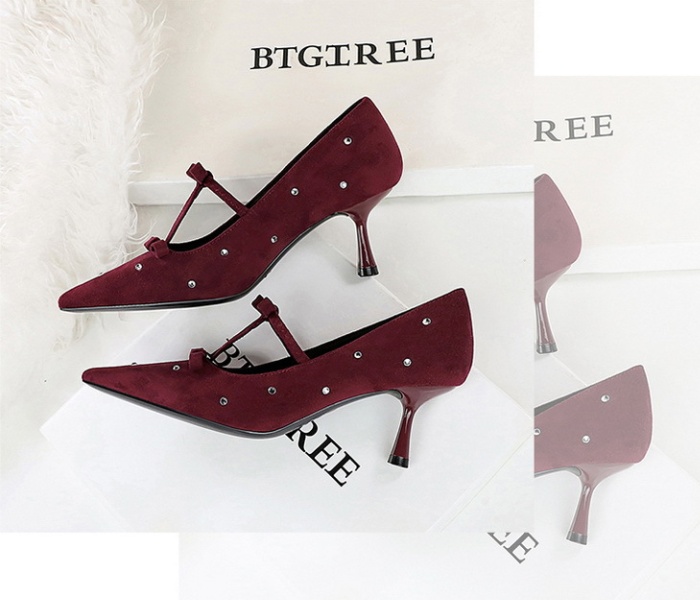 Bow pointed shoes rhinestone high-heeled shoes for women