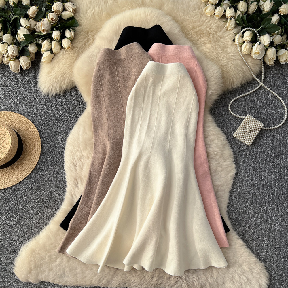 Knitted slim long dress autumn and winter skirt for women