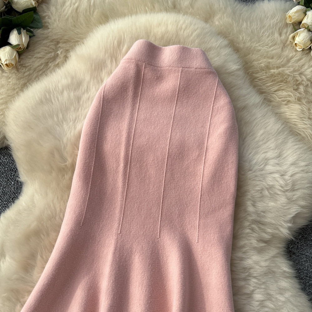 Knitted slim long dress autumn and winter skirt for women