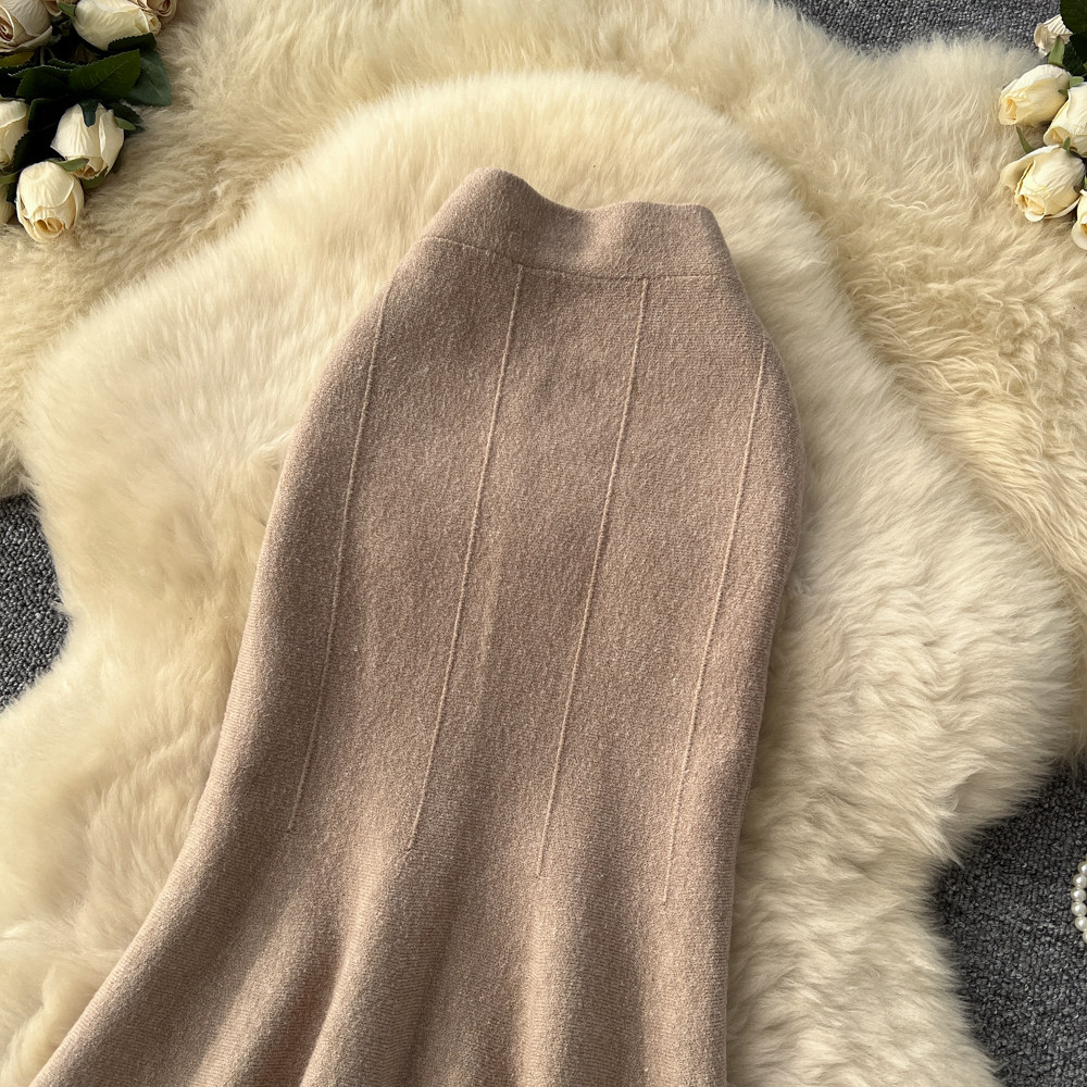 Knitted slim long dress autumn and winter skirt for women