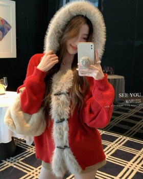 Playful horn buckle hooded winter sweater