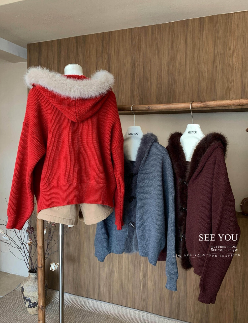 Playful horn buckle hooded winter sweater