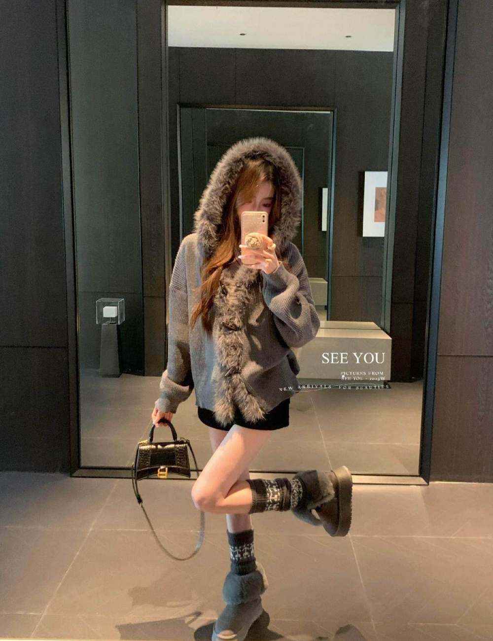 Playful horn buckle hooded winter sweater