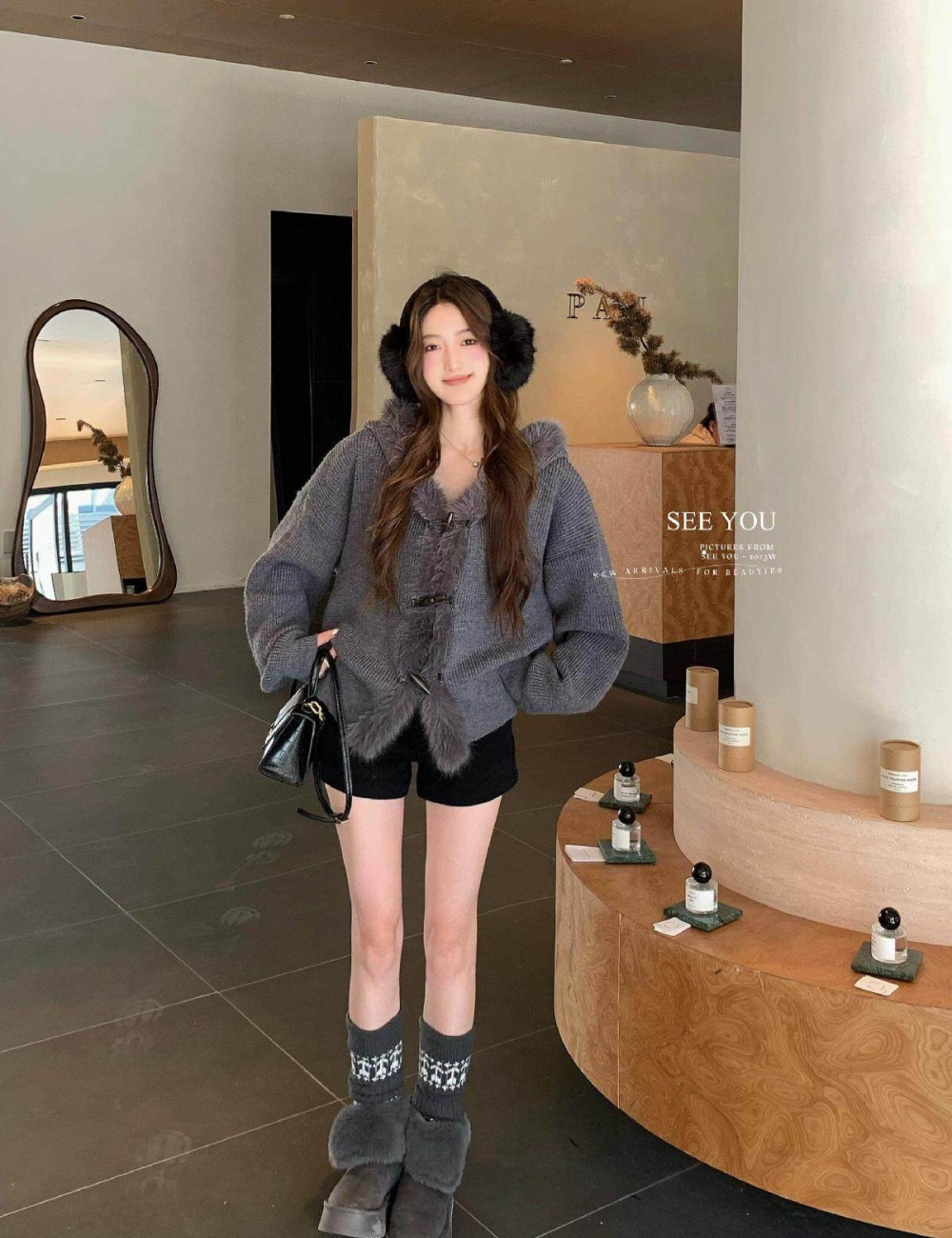 Playful horn buckle hooded winter sweater