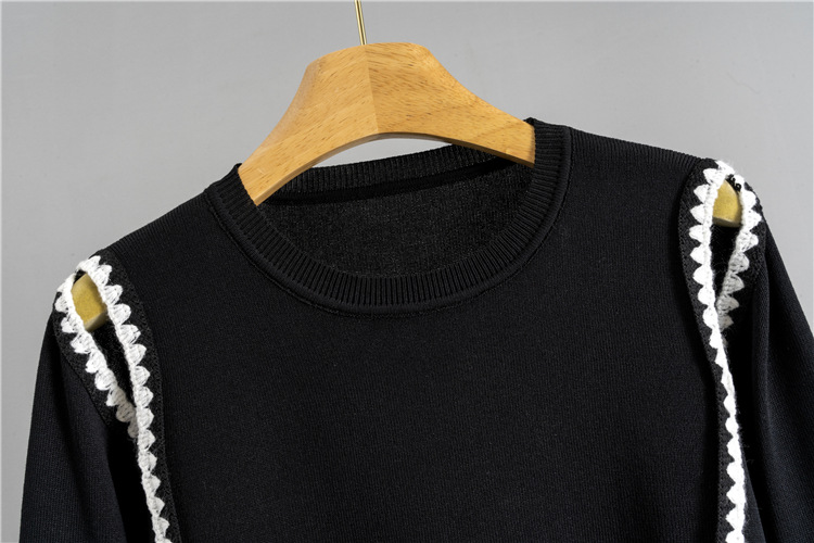 European style lace wide leg pants autumn sweater 2pcs set