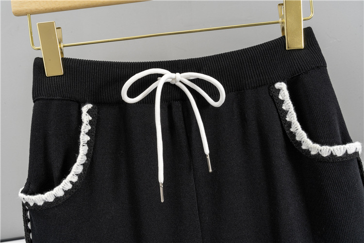 European style lace wide leg pants autumn sweater 2pcs set