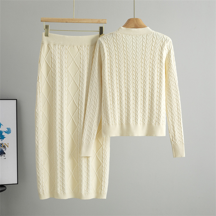 Knitted twist pattern cardigan high waist retro sweater 2pcs set
