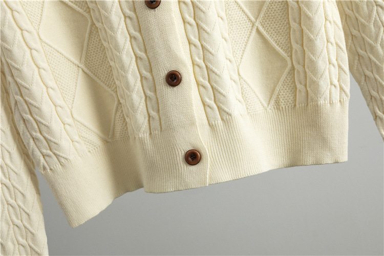 Knitted twist pattern cardigan high waist retro sweater 2pcs set