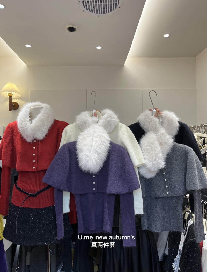 Slim single-breasted cloak winter cozy sweater a set