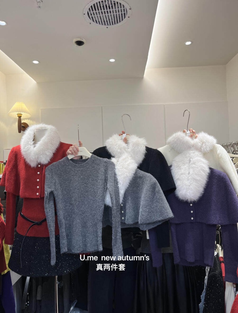 Slim single-breasted cloak winter cozy sweater a set