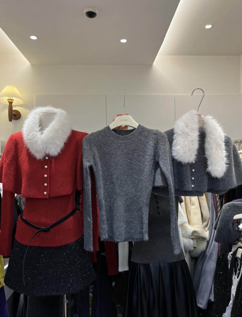 Slim single-breasted cloak winter cozy sweater a set