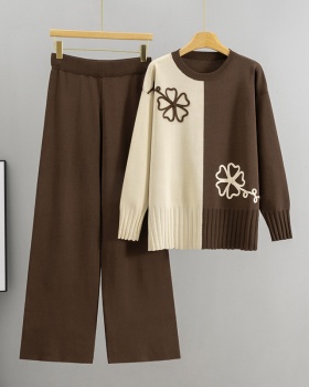 Autumn sweater loose wide leg pants 2pcs set for women