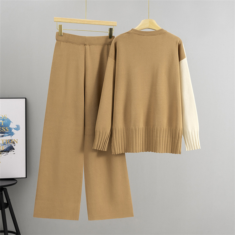 Autumn sweater loose wide leg pants 2pcs set for women