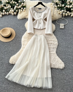 France style tops rhinestone skirt 2pcs set for women