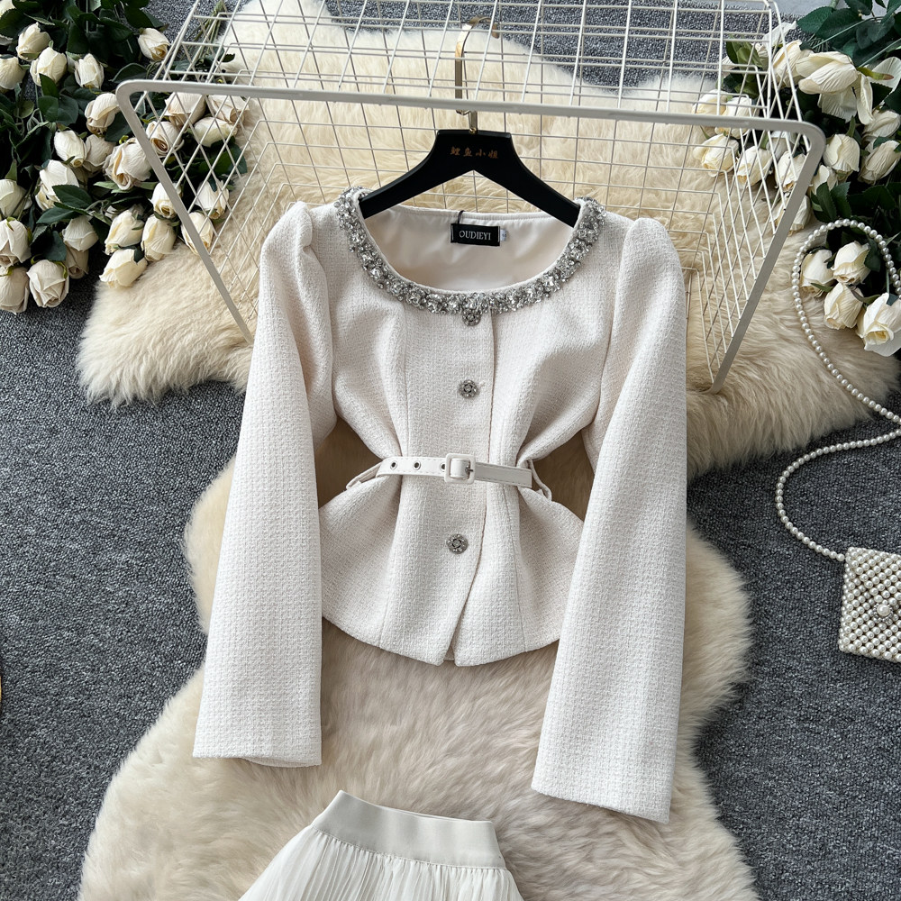 France style tops rhinestone skirt 2pcs set for women