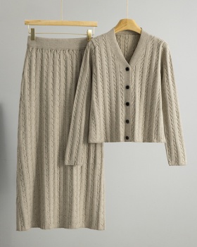 Knitted sweater temperament coat 2pcs set for women