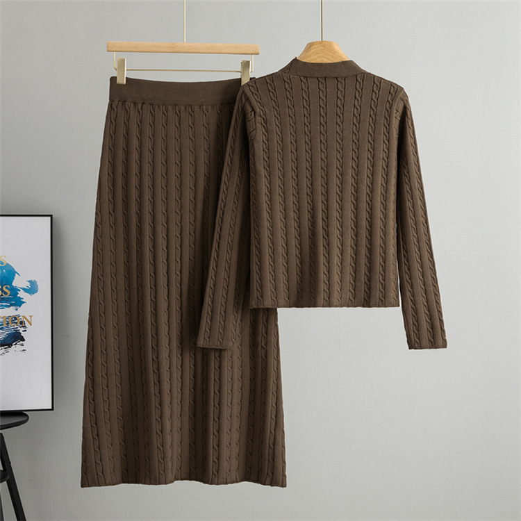 Knitted sweater temperament coat 2pcs set for women