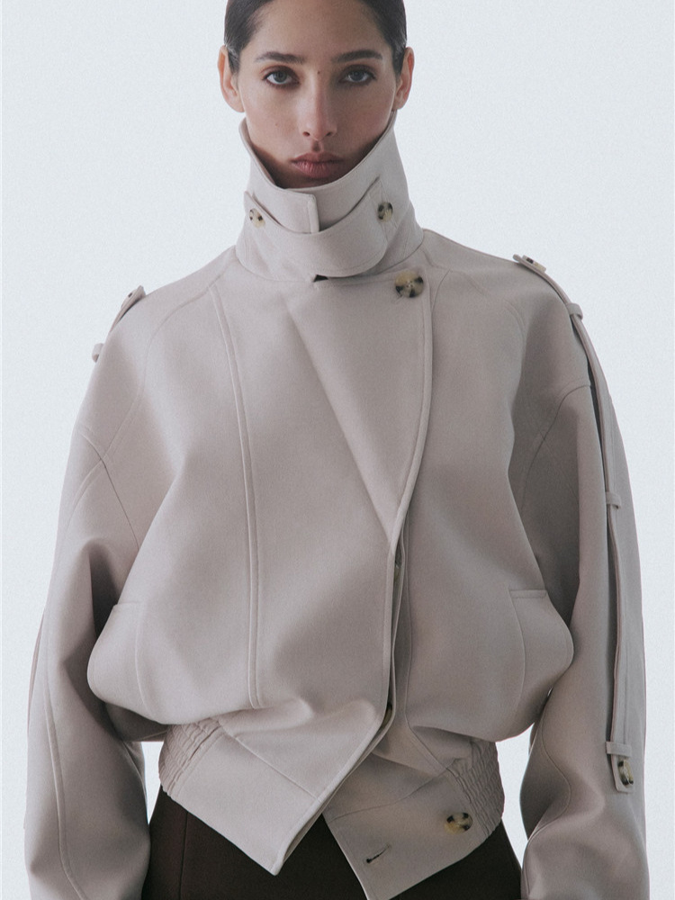 High collar British style coat fashion pure tops for women