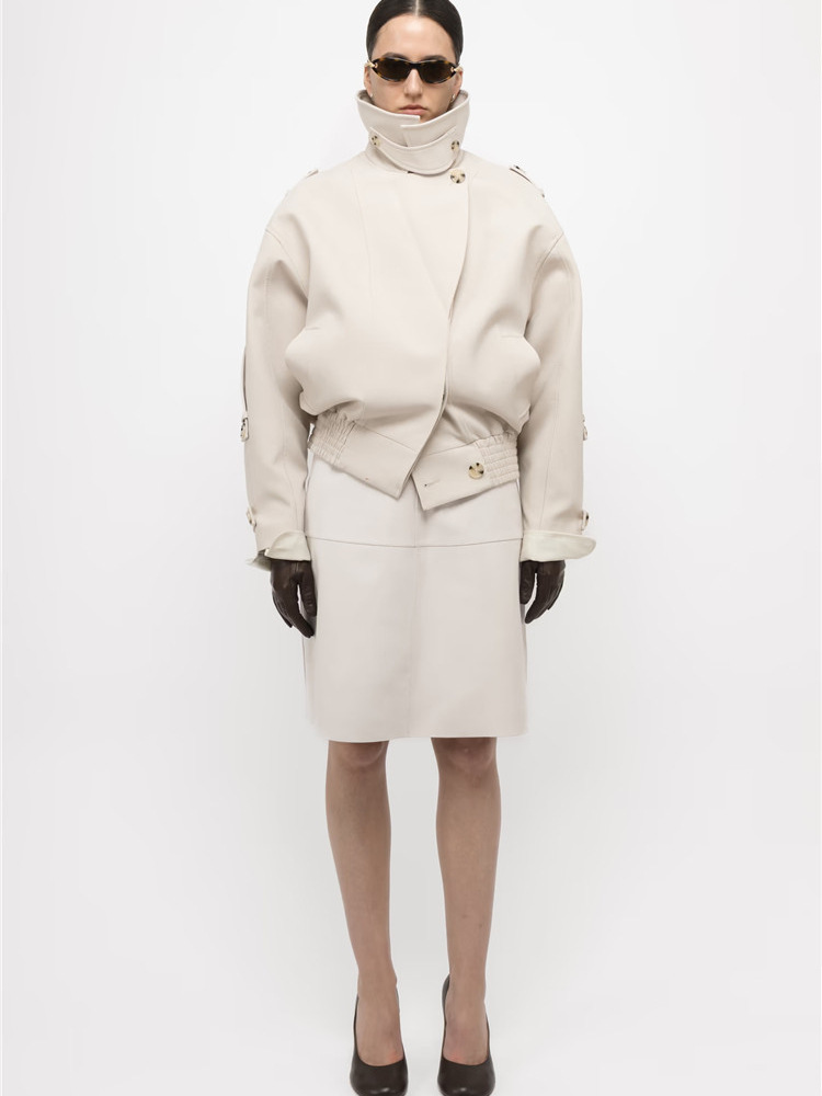 High collar British style coat fashion pure tops for women