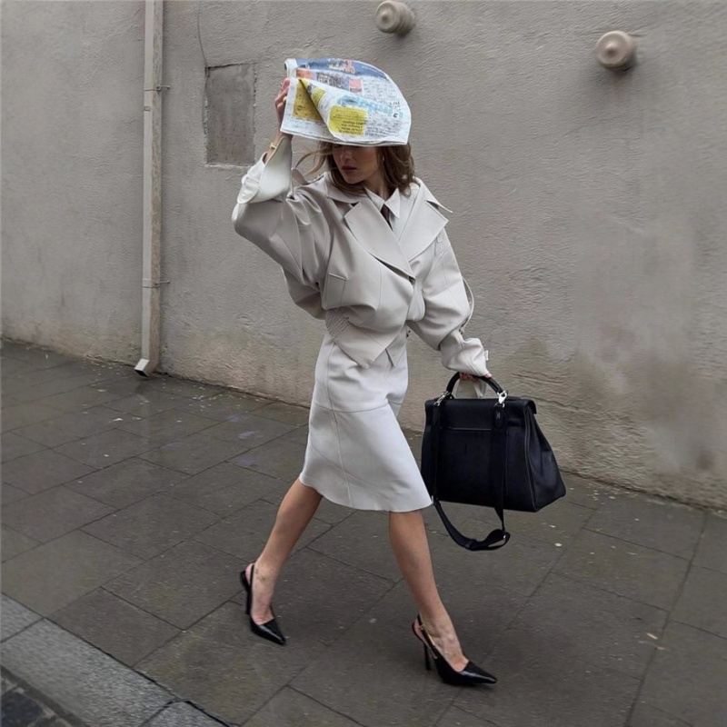 High collar British style coat fashion pure tops for women