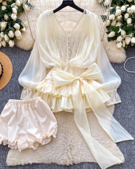 Pinched waist lace dress lotus leaf edges shorts