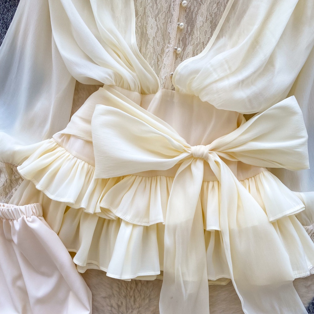 Pinched waist lace dress lotus leaf edges shorts