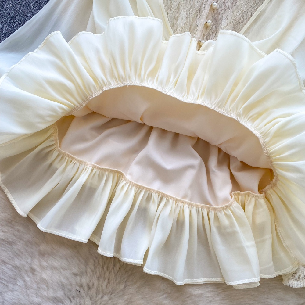 Pinched waist lace dress lotus leaf edges shorts