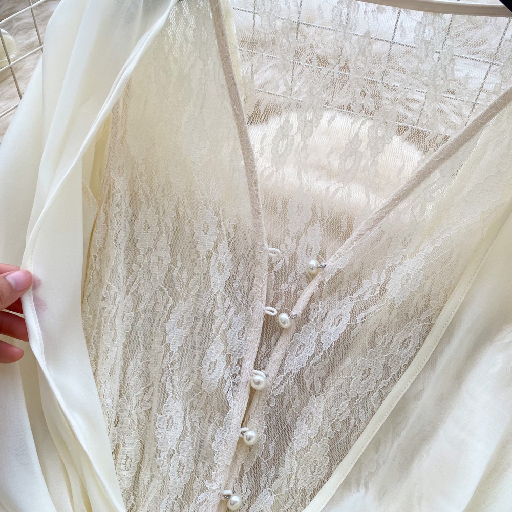 Pinched waist lace dress lotus leaf edges shorts