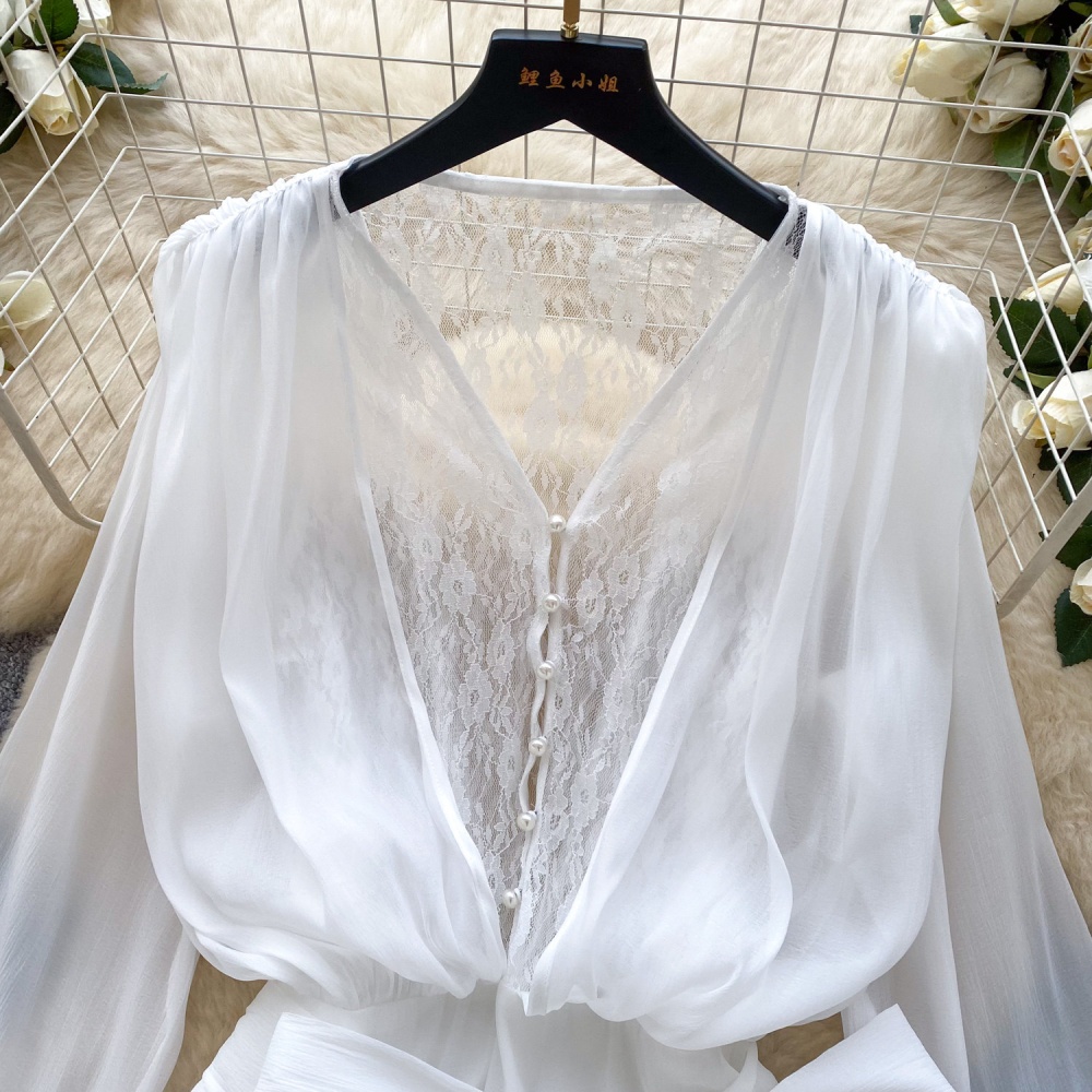 Pinched waist lace dress lotus leaf edges shorts