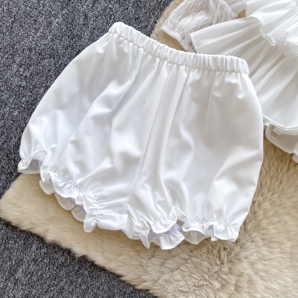 Pinched waist lace dress lotus leaf edges shorts