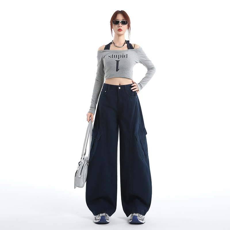 Fold couples work pants loose American style long pants