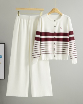 Stripe sweater wide leg pants 2pcs set for women