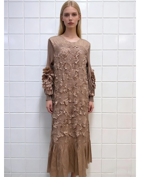 Lotus leaf edges A-line long dress loose fold dress