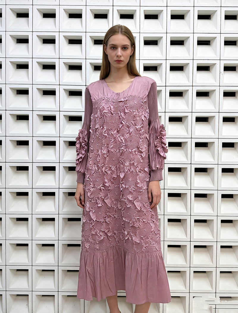 Lotus leaf edges A-line long dress loose fold dress