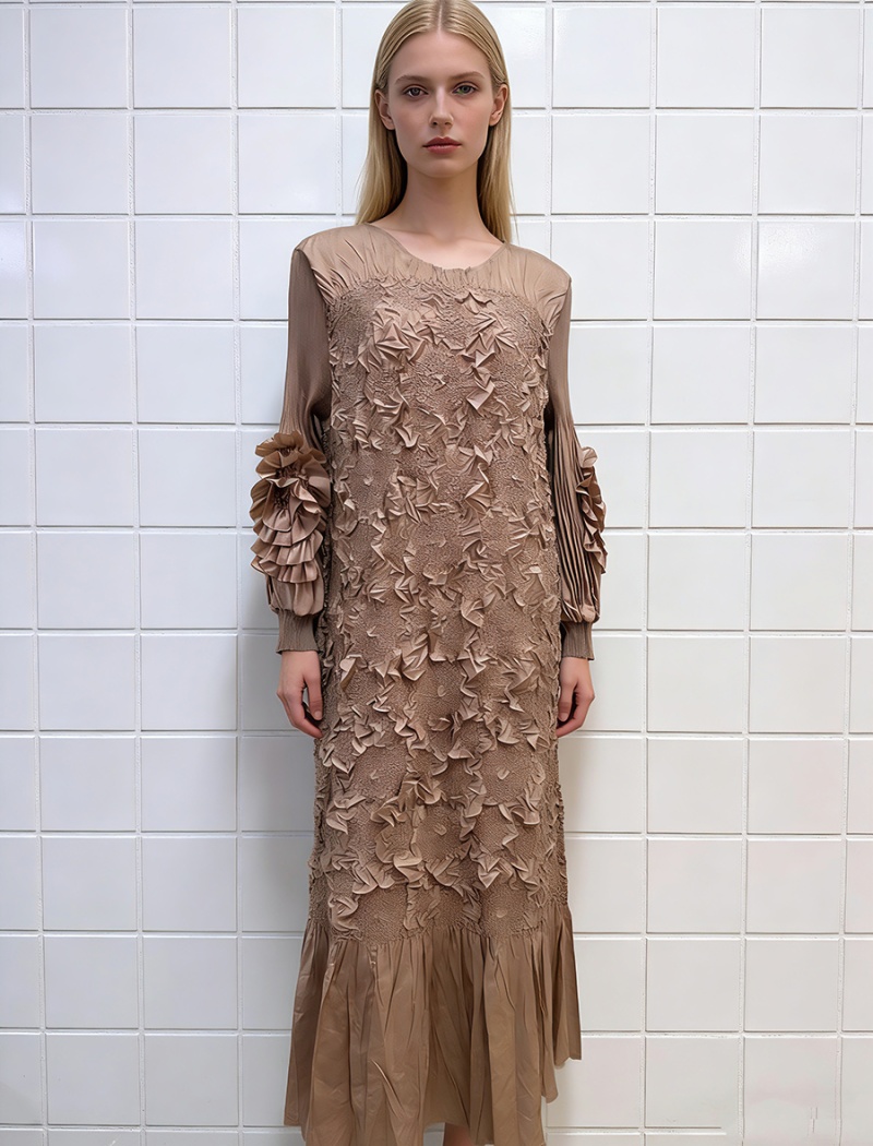 Lotus leaf edges A-line long dress loose fold dress