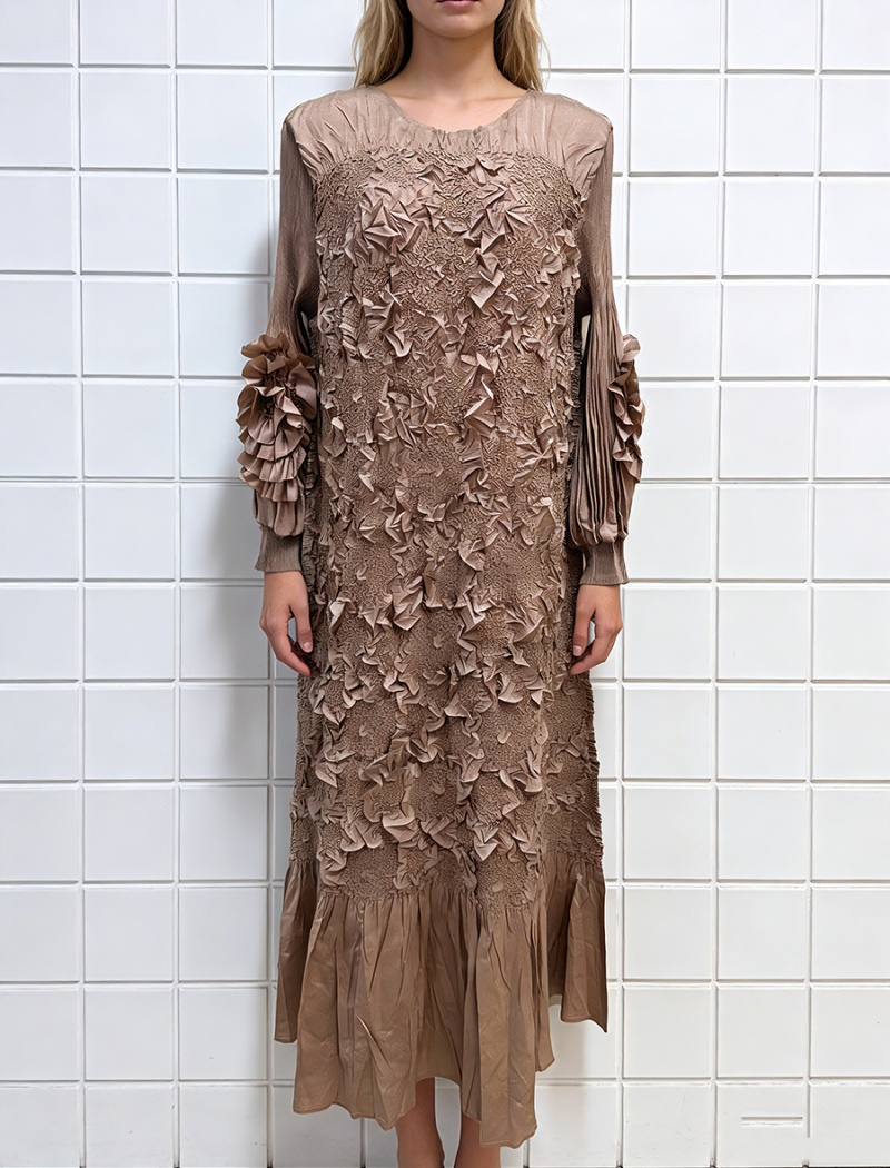 Lotus leaf edges A-line long dress loose fold dress