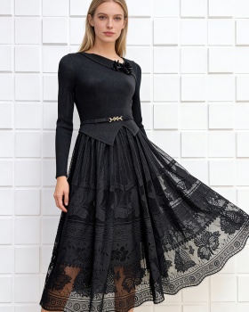 Flowers decoration European style long dress elegant fold dress