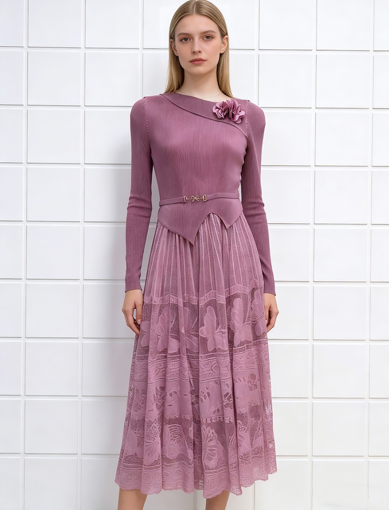 Flowers decoration European style long dress elegant fold dress