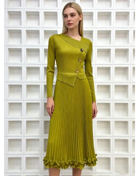 Wood ear European style chanelstyle metal buckles dress