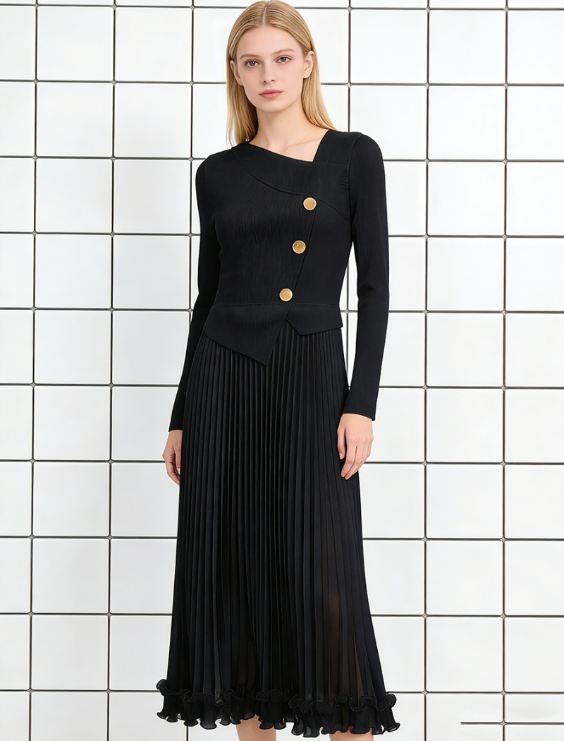 Wood ear European style chanelstyle metal buckles dress