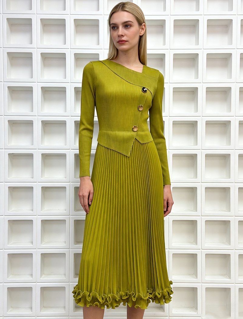 Wood ear European style chanelstyle metal buckles dress