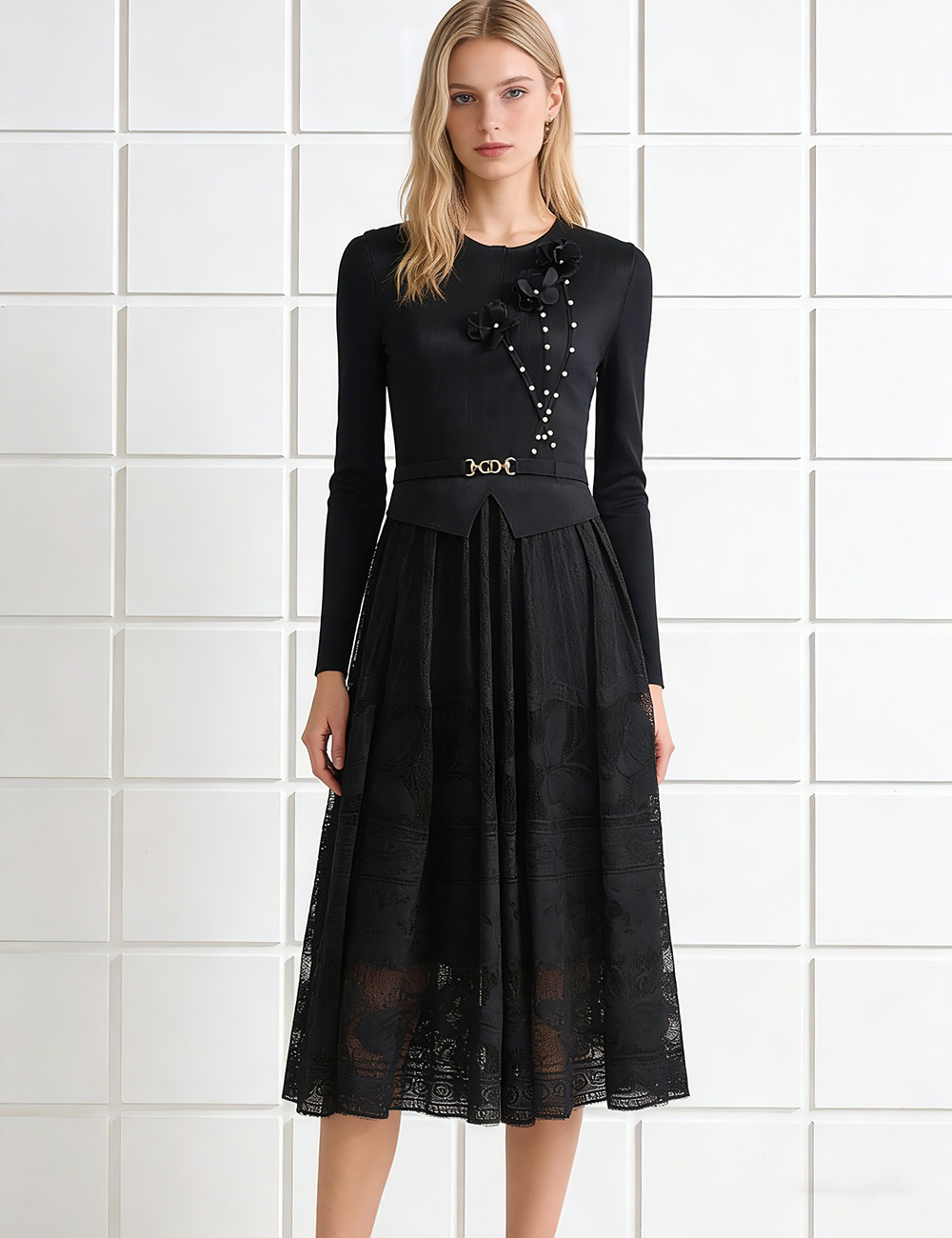 Flowers decoration long dress beading dress for women