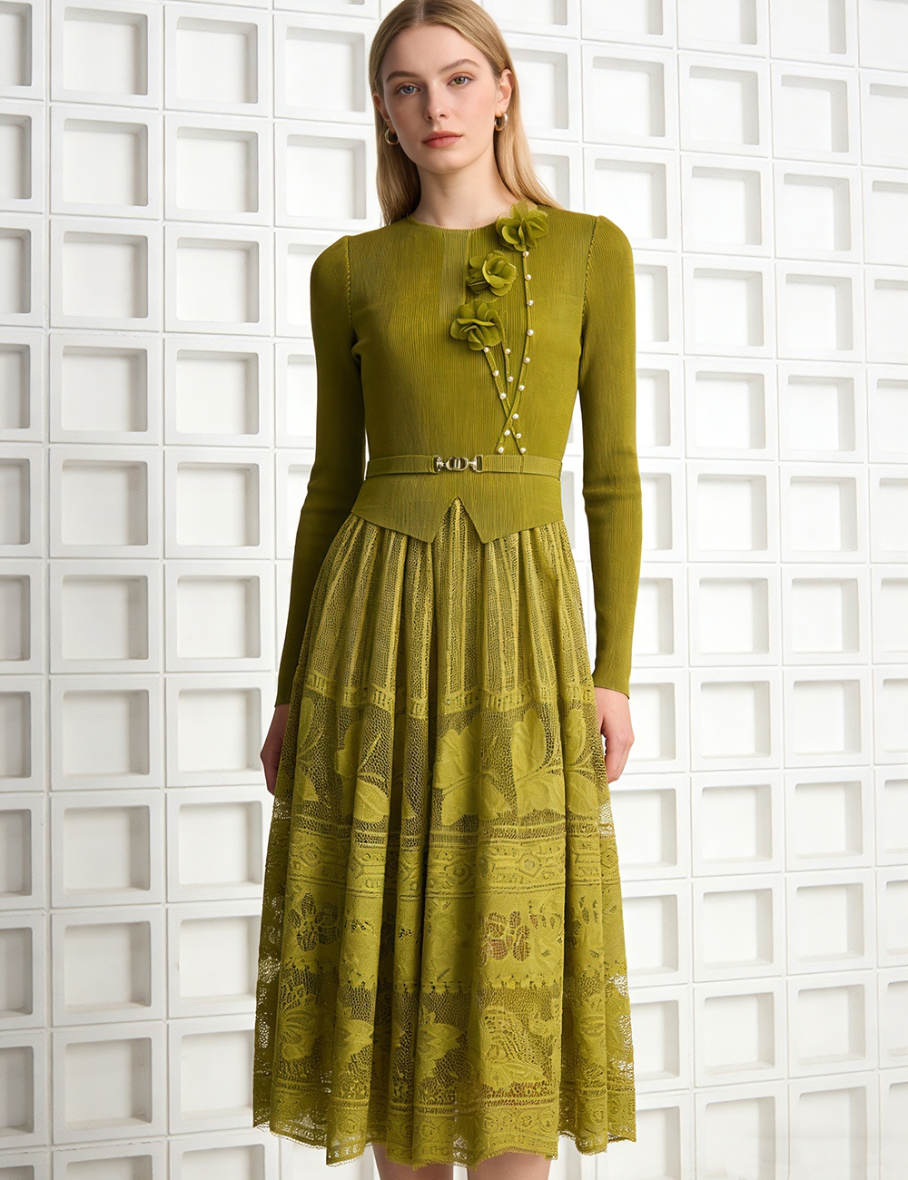 Flowers decoration long dress beading dress for women