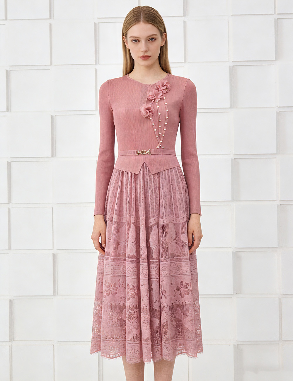 Flowers decoration long dress beading dress for women