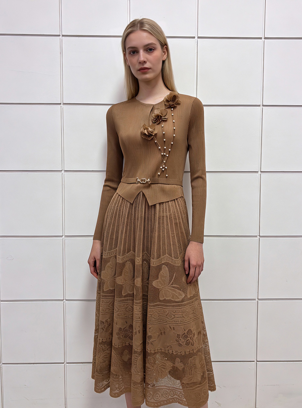 Flowers decoration long dress beading dress for women